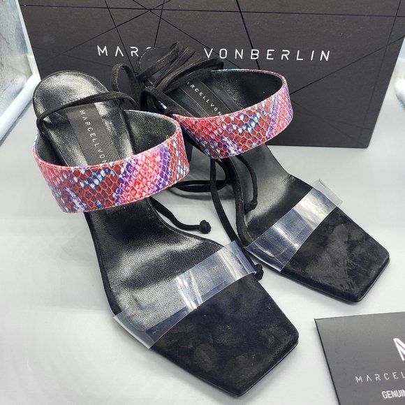 Marcell von Berlin Python Embossed Plexi Strap Lace-Up Sandals - Picture 10 of 17